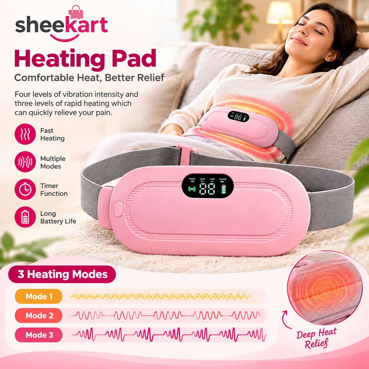 Portable Comfort Heating Pad for Menstrual & Muscle Relief